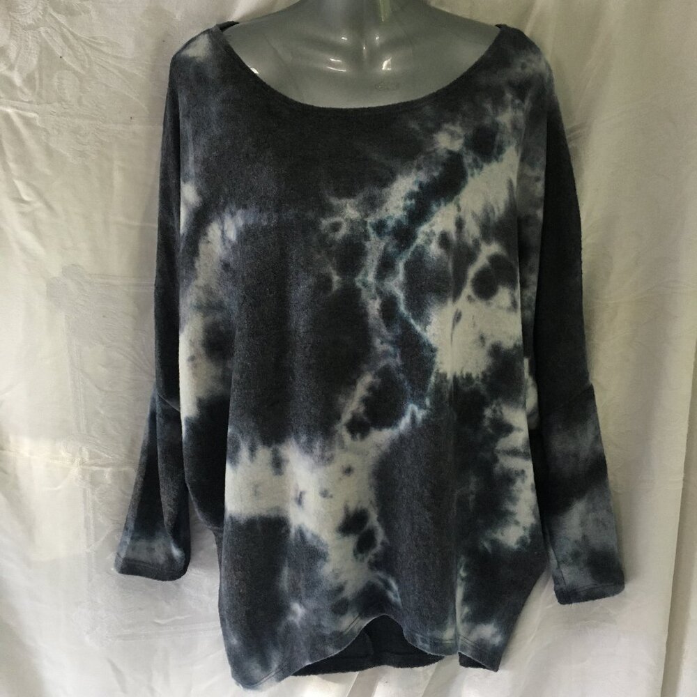 Shirt Sz L Top Soft Fleece Sweatshirt Eclipse Gray White Tie Dye Bat Wing 8014T